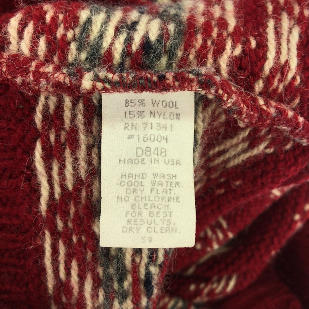 80s USA製 ウールブレンド ヴィンテージ ノルディック柄 長袖 クルーネック ニットカーディガン S レッド系 コンチョボタン レディース 80s USA製 ウールブレンド ヴィンテージ ノルディック柄 長袖 クルーネック ニットカーディガン S レッド系 コンチョボタン レディース