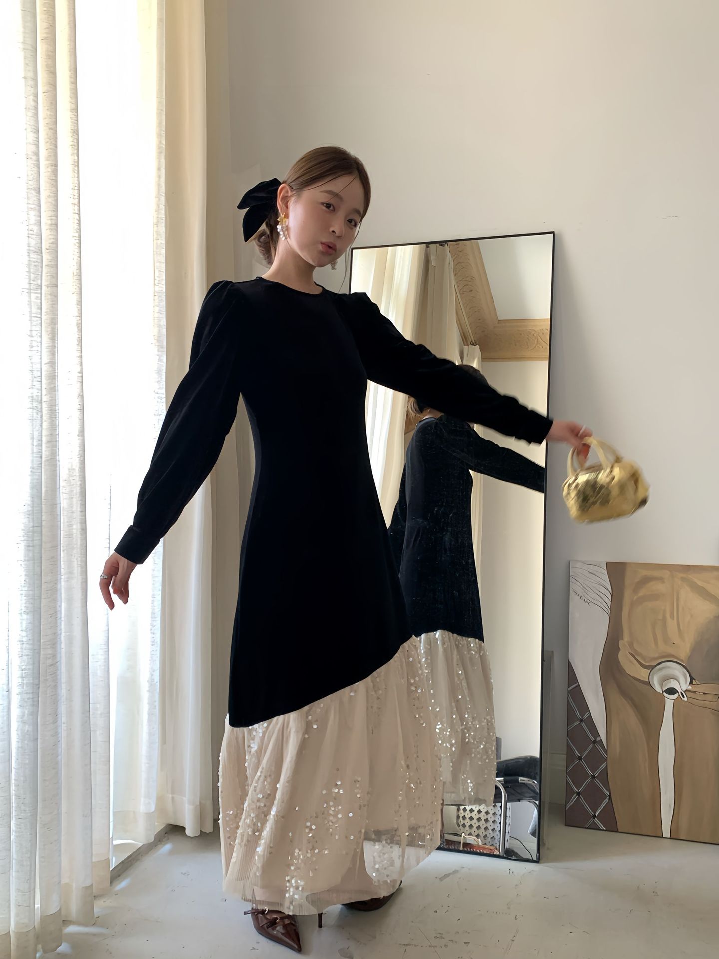 韓国ファッションイブニングドレス ベロアドレス 秋冬 異素材 切り替え ベロア素材 スパンコール チュール ベルベット 切り替えワンピース ロングドレス ドッキングワンピース キラキラ 長袖 パーティ 韓国ファッションイブニングドレス ベロアドレス 秋冬 異素材 切り替え ベロア素材 スパンコール チュール ベルベット 切り替えワンピース ロングドレス ドッキングワンピース キラキラ 長袖 パーティ