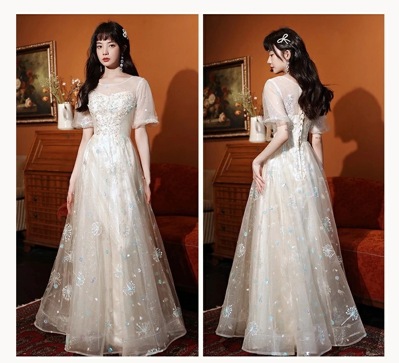 礼服 スウィート レディースドレス ロングドレス チュールスカート パーティー ホワイト 成人式 結婚式 お呼ばれ 司会 音楽会 ロング丈/ミモレ丈 上品 きれいめ イブニングドレス 結婚式 ブライズ