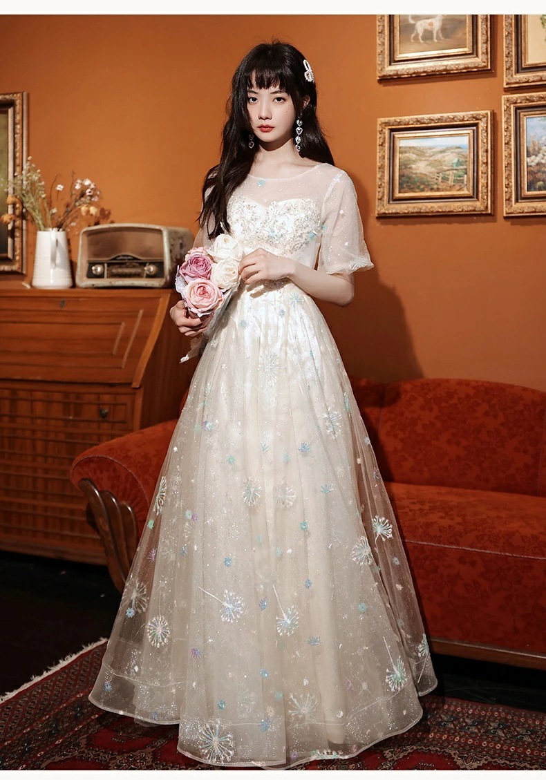 礼服 スウィート レディースドレス ロングドレス チュールスカート パーティー ホワイト 成人式 結婚式 お呼ばれ 司会 音楽会 ロング丈/ミモレ丈 上品 きれいめ イブニングドレス 結婚式 ブライズ