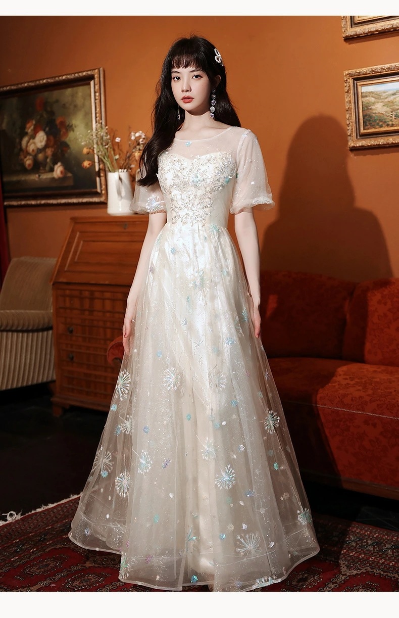 礼服 スウィート レディースドレス ロングドレス チュールスカート パーティー ホワイト 成人式 結婚式 お呼ばれ 司会 音楽会 ロング丈/ミモレ丈 上品 きれいめ イブニングドレス 結婚式 ブライズ