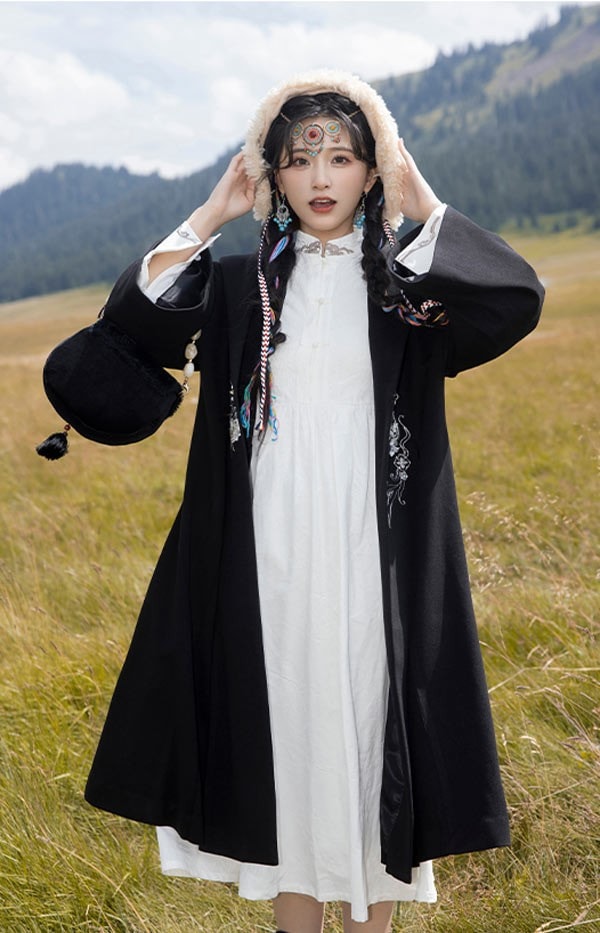 ステンカラーコート Vネック 秋冬服 レディース ジャケット ロングコート ロング丈 コート アウター 小柄 可愛い 刺繡 大人 通学 通勤 日常着 着痩せ 中華風 女の子 長袖 袖あり 秋 冬 衣装