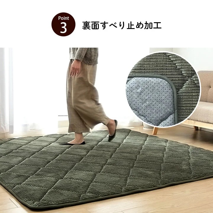 極厚ラグ 絨毯 185x185cm カーペット 厚さ3cm コーデュロイ調生地 ウレタン 遮音 こたつ対応 極厚ラグ 絨毯 185x185cm カーペット 厚さ3cm コーデュロイ調生地 ウレタン 遮音 こたつ対応