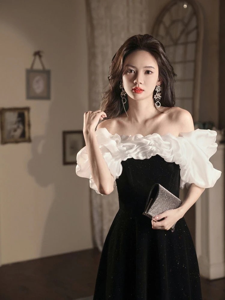 フレンチイブニングドレス ガウンドレス ブラックヘップバーンスタイルパーティードレス パーティードレス キャバドレス ウェディングドレス フレンチイブニングドレス ガウンドレス ブラックヘップバーンスタイルパーティードレス パーティードレス キャバドレス ウェディングドレス