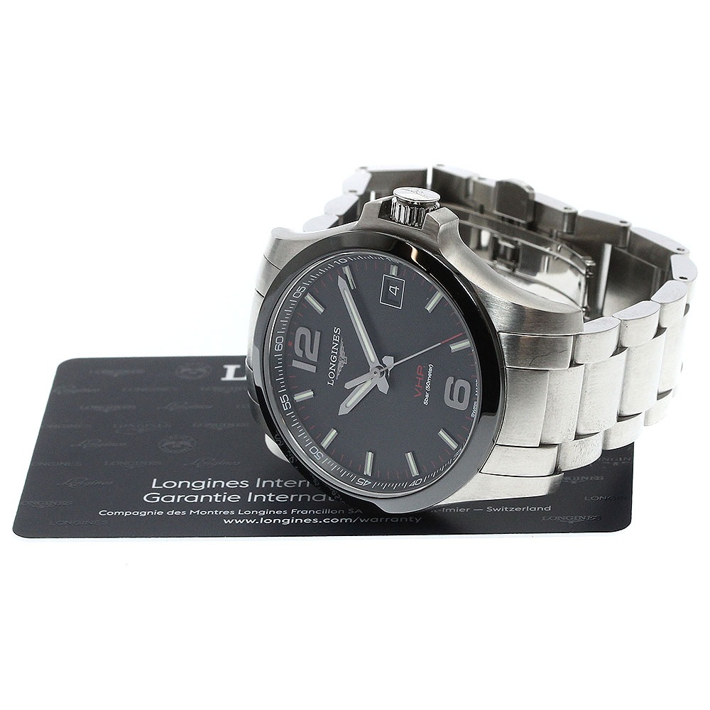 美品 ロンジン コンクエスト VHP レディース 時計 チタニウム 黒文字盤