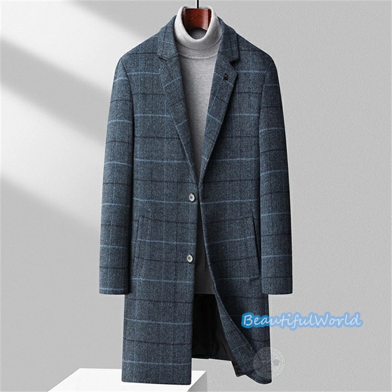 チェスターコート メンズ カシミヤコート ウールコート 　ミドルコート ロングコート ビジネスコートチェック柄 冬服アウター 　紳士服 防寒 保温 秋冬 暖かいN4