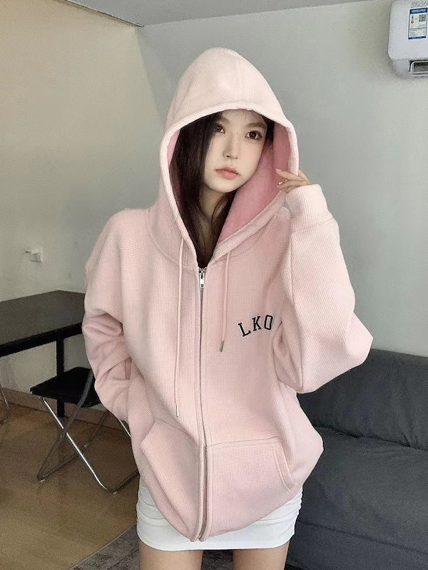 オーガンジー パーカー ピンク SEQUENZ（シークエンズ）】sqnz washed wappen zip p/k