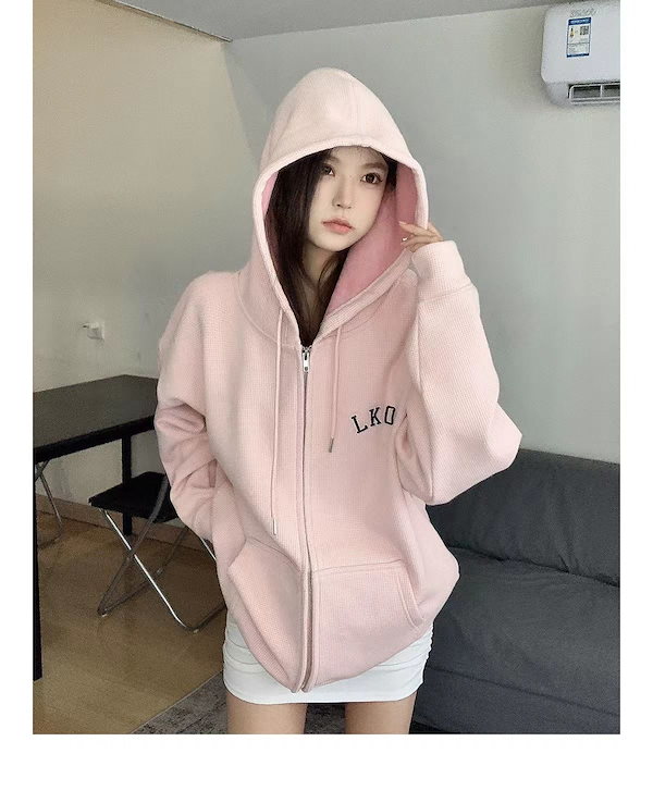 Pretty パーカー ピンク フック HOOK 【HOOK】for girls バイカラー刺繍ジップパーカー