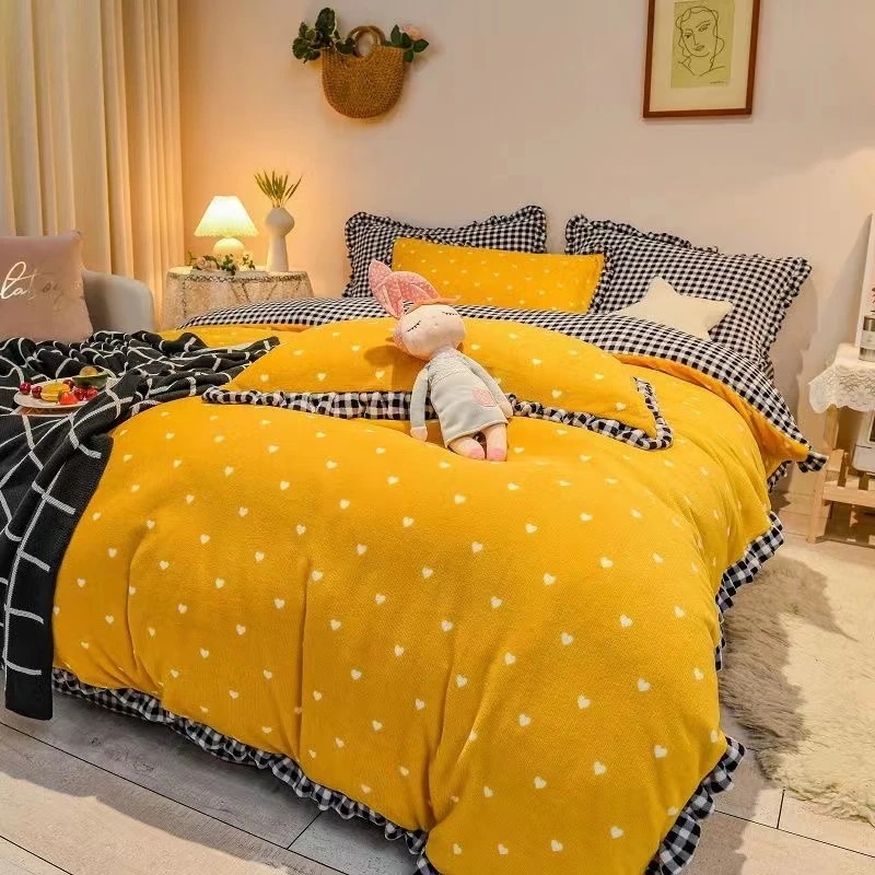 冬のミルクベルベット4ピースベッドカバーかわいいプリンセスベッドシーツ/布団カバー/ベッドの裏地