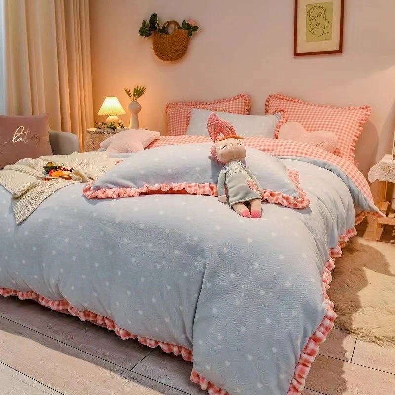 冬のミルクベルベット4ピースベッドカバーかわいいプリンセスベッドシーツ/布団カバー/ベッドの裏地