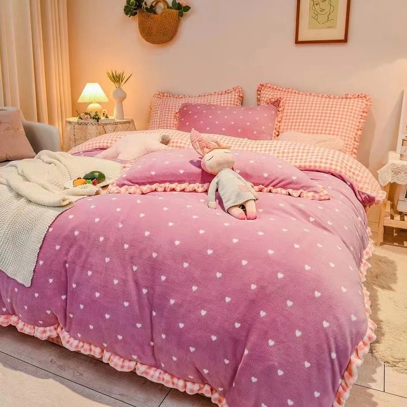 冬のミルクベルベット4ピースベッドカバーかわいいプリンセスベッドシーツ/布団カバー/ベッドの裏地