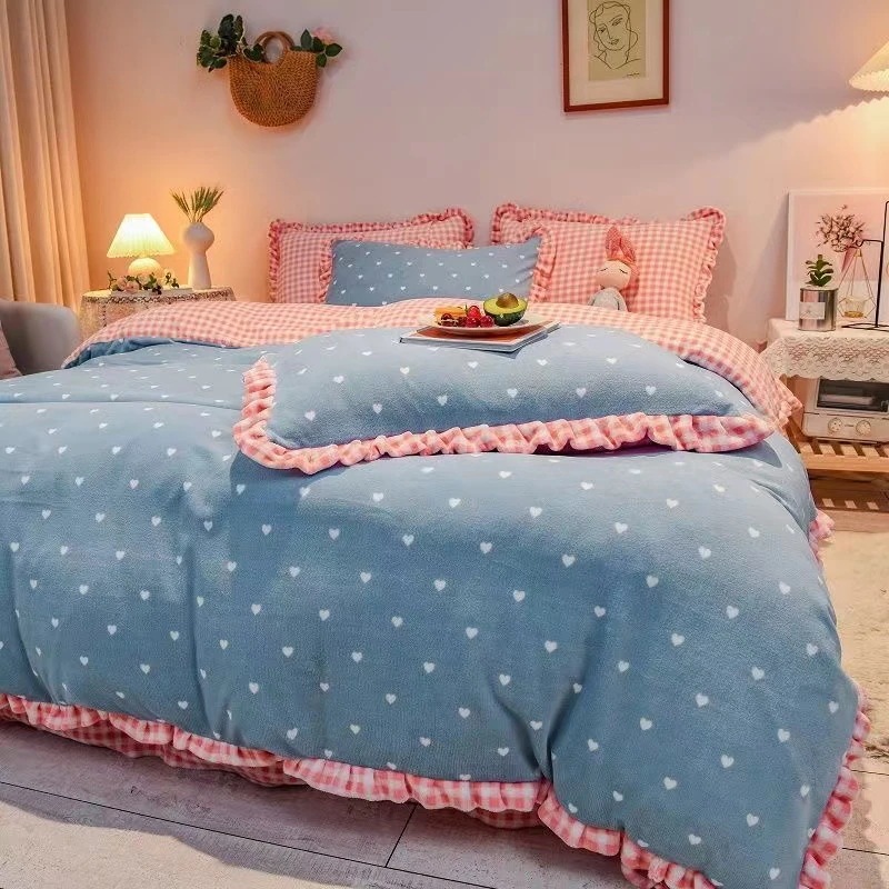冬のミルクベルベット4ピースベッドカバーかわいいプリンセスベッドシーツ/布団カバー/ベッドの裏地