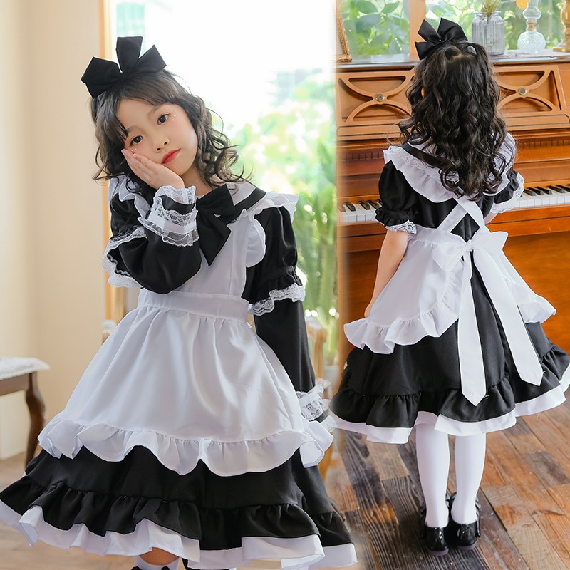 日本の黒の不思議の国のアリスメイドコスチュームハロウィンプリンセスドレス子供女の子パフォーマンスコスチューム外国貿易国境を越えた