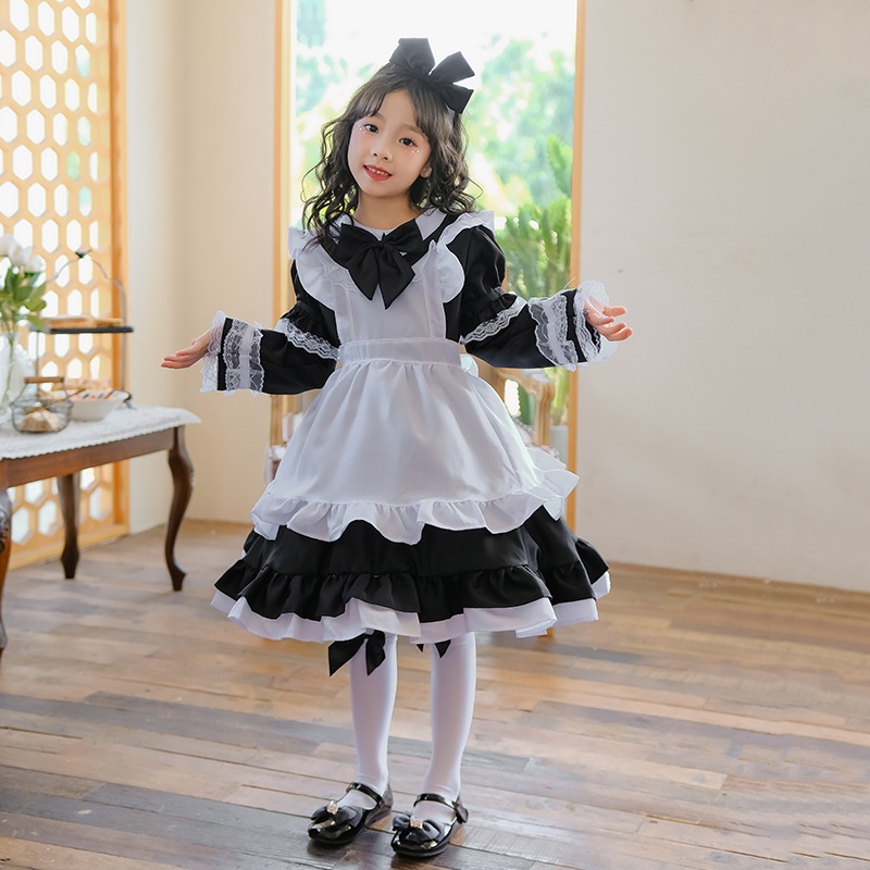 日本の黒の不思議の国のアリスメイドコスチュームハロウィンプリンセスドレス子供女の子パフォーマンスコスチューム外国貿易国境を越えた