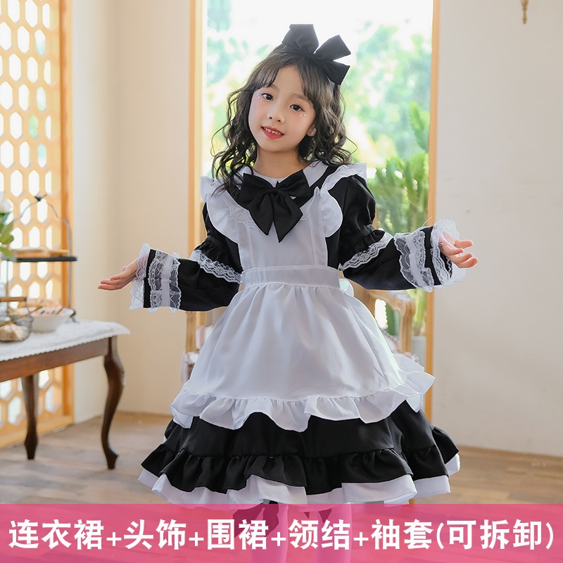 日本の黒の不思議の国のアリスメイドコスチュームハロウィンプリンセスドレス子供女の子パフォーマンスコスチューム外国貿易国境を越えた