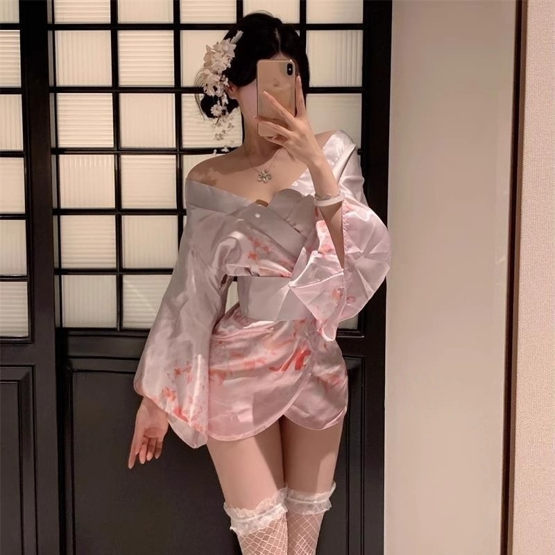 着物セクシートランポリン ふじんふくvネック蝶結び外着cos せいふく花間狐紫ギャルワンピース