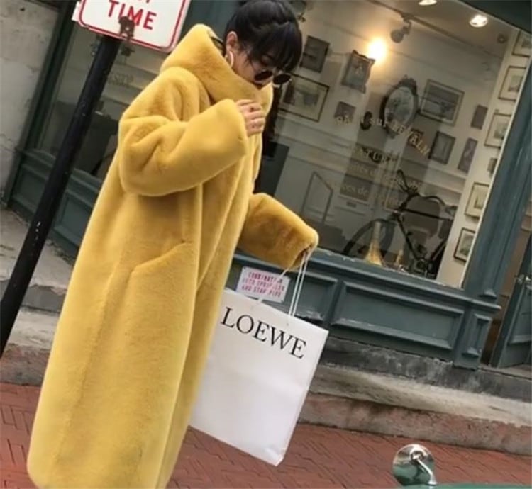 素敵なデザイン早い者勝ちミンクフェイクファーゆったりするフード付き通勤する厚手プラッシュ暖かいチェスターコートオシャレトレンド