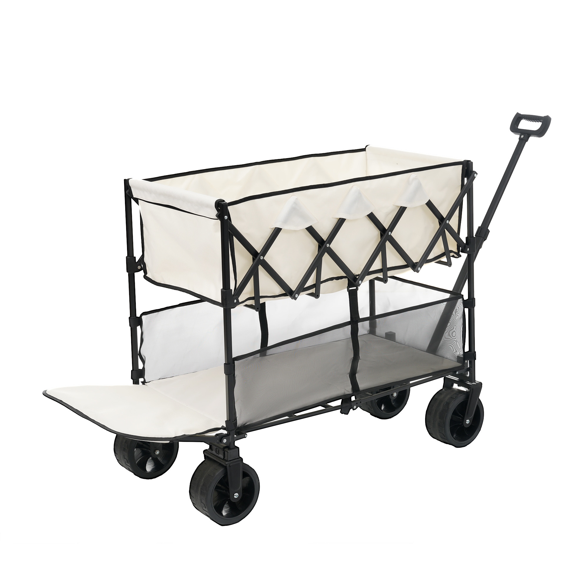 【2点購入で150OFF】【国内即発送】【ホワイト】ダブルシェルフ上下2段 キャリーワゴン アウトドアワゴン 290L 後ろ開け 自立式 折りたたみ コンパクト