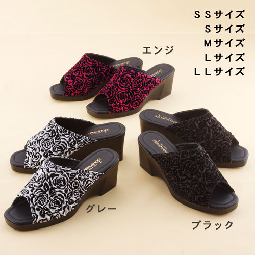 国産バラ柄サンダル（エンジ　ＳＳサイズ）[ サンダル レディース おしゃれ かわいい ヒール ウェッジソール 送料無料 薔薇 バラ 履きやすい 女性 ]