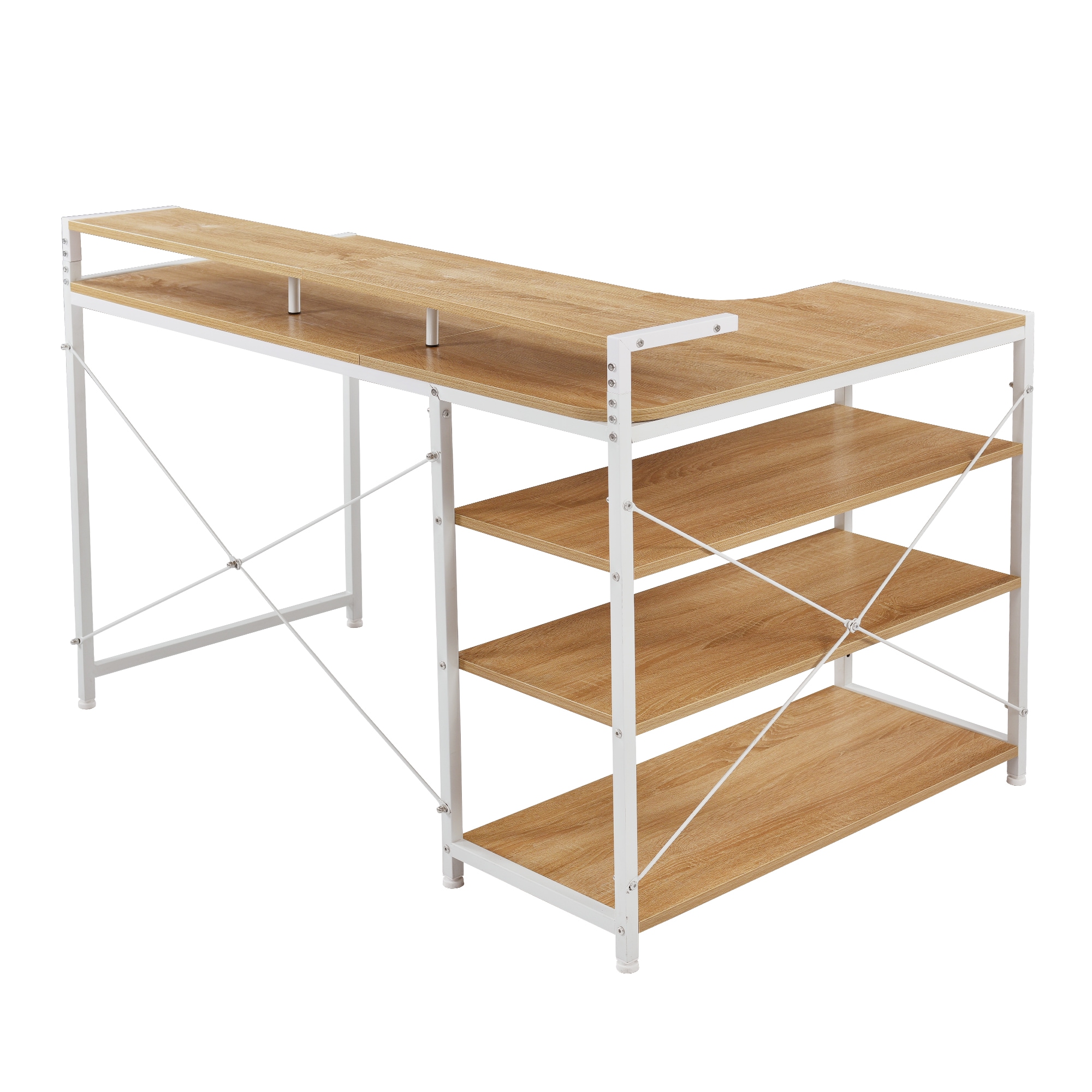 【国内発送】234【WF301556AAAオフィスチェア+パソコンデスク セット】【人気商品改良タイプ】【ナチュラル】パソコンデスク L字 120cm 3段ラック付 ハイデスク付き デスク木製 ミシン