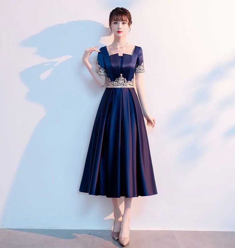 ミモレ丈ドレス フォーマル ウエディングドレス ワンピース 「XS3XL」カラードレス イブニングドレス Party Dress 二次会 結婚式 披露宴 入学式 体型カバー 20代30代40代 aライ