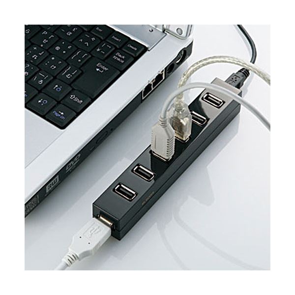 （まとめ）エレコム マグネット付きUSBハブ7ポート ブラック U2H-Z7SBK 1個 (×3セット)