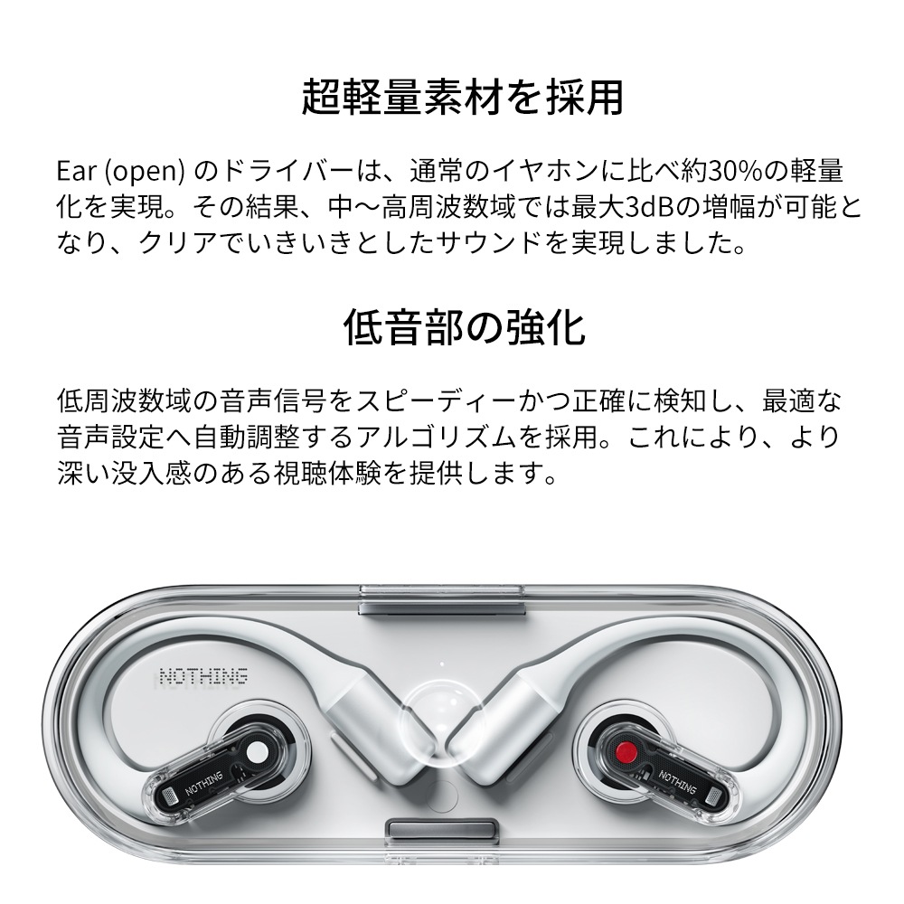 【メガ割20%OFF 日本正規代理店 (土日祝日も発送)】 ナッシング Ear (open) オープンイヤー型 完全ワイヤレスイヤホン マイク付 耳を塞がない OWS 【メガ割20%OFF 日本正規代理店 (土日祝日も発送)】 ナッシング Ear (open) オープンイヤー型 完全ワイヤレスイヤホン マイク付 耳を塞がない OWS