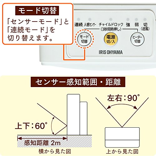 セラミックファンヒーター 人感センサー付き 800W 風量2段階 マイコン式 ホワイト JCH-M082T