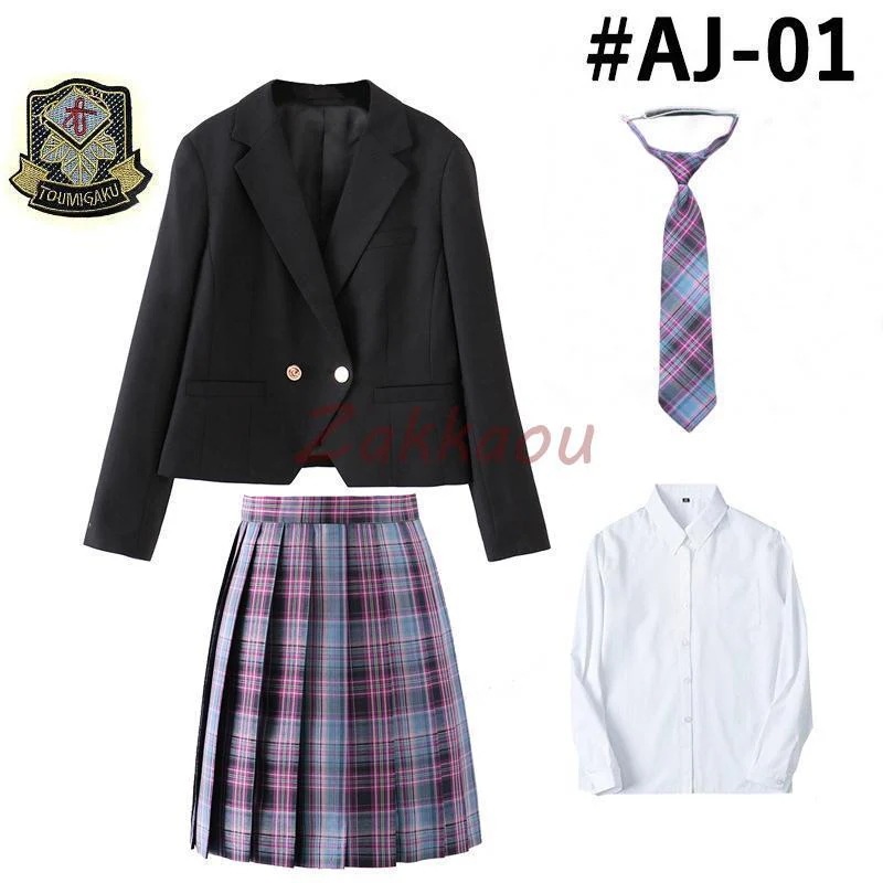 女子高生 制服 5点セット スーツ フォーマル 学生服 女子高校 上下セット ジャケット ネクタイ バッジ スカート シャツ 女の子 スーツ 入学式 卒業式 コスプレ