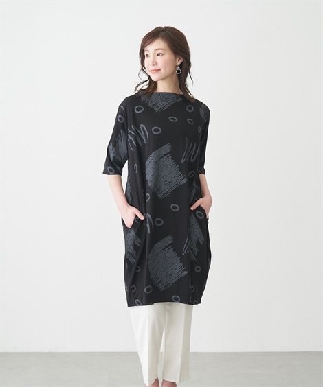 チュニック シニアファッション 幾何学柄プリントチュニック チュニック シニアファッション 幾何学柄プリントチュニック