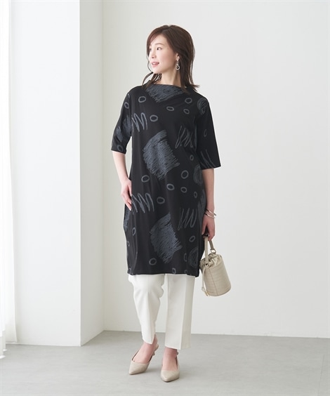 チュニック シニアファッション 幾何学柄プリントチュニック チュニック シニアファッション 幾何学柄プリントチュニック