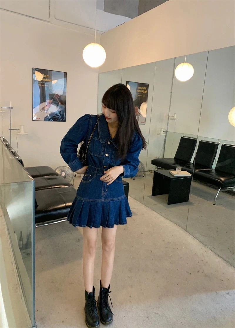 大人 可愛く スタイル 映え デニム 上下 2点セット トップス スカート セットアップ プリーツ ビッグカラー ハイウエスト カジュアル ガーリー こなれ 大人 可愛く スタイル 映え デニム 上下 2点セット トップス スカート セットアップ プリーツ ビッグカラー ハイウエスト カジュアル ガーリー こなれ