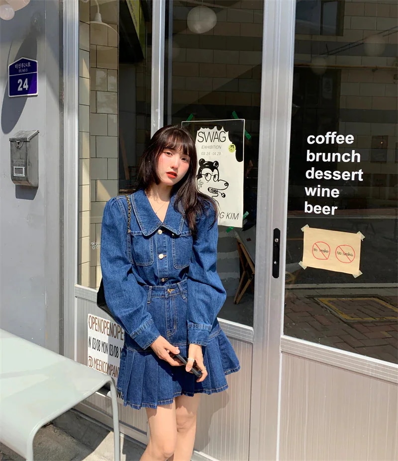 大人 可愛く スタイル 映え デニム 上下 2点セット トップス スカート セットアップ プリーツ ビッグカラー ハイウエスト カジュアル ガーリー こなれ 大人 可愛く スタイル 映え デニム 上下 2点セット トップス スカート セットアップ プリーツ ビッグカラー ハイウエスト カジュアル ガーリー こなれ