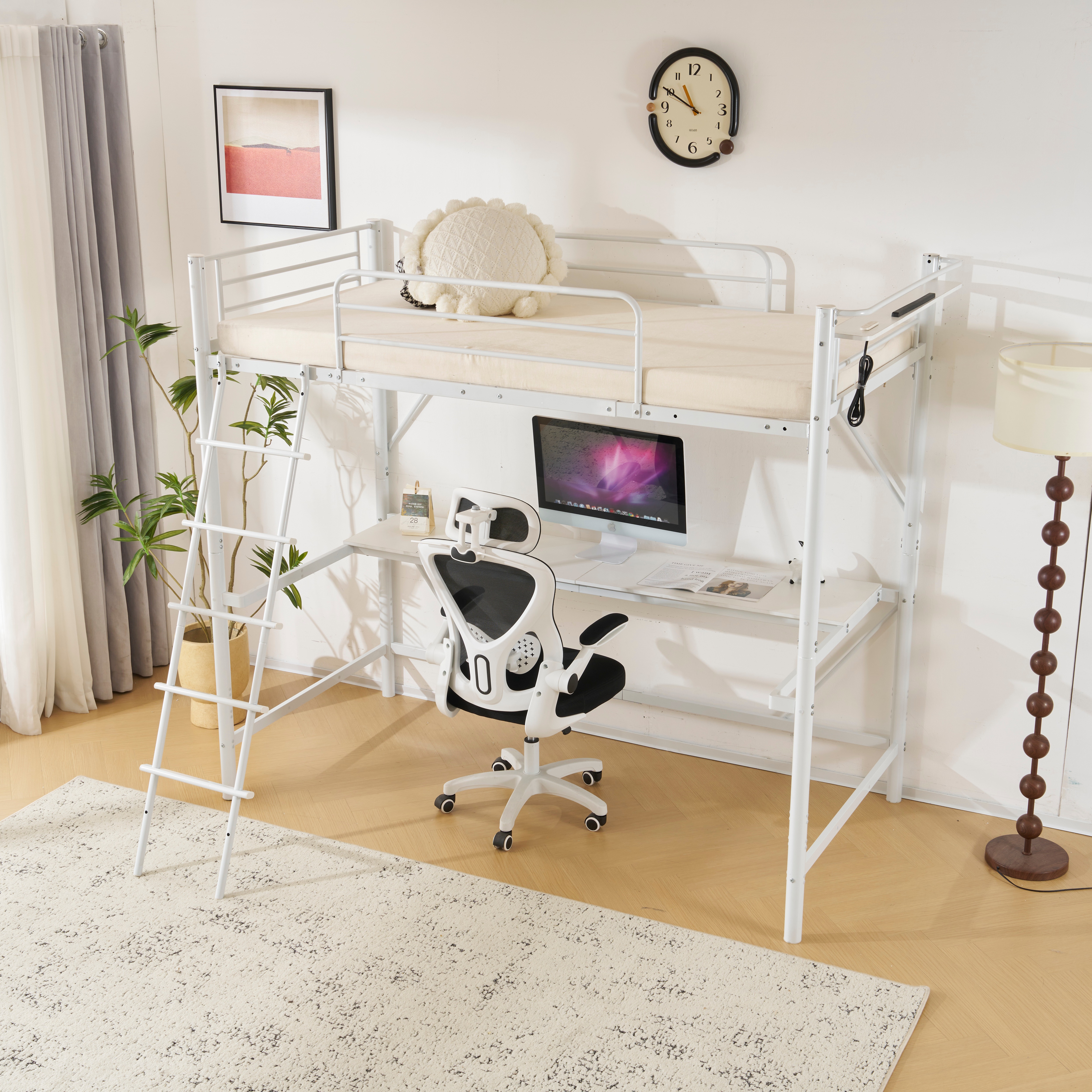宮棚システムベット（S）コンセント・デスク付き 　二段ベッド 耐震　WHITE 宮棚システムベット（S）コンセント・デスク付き 二段ベッド 耐震