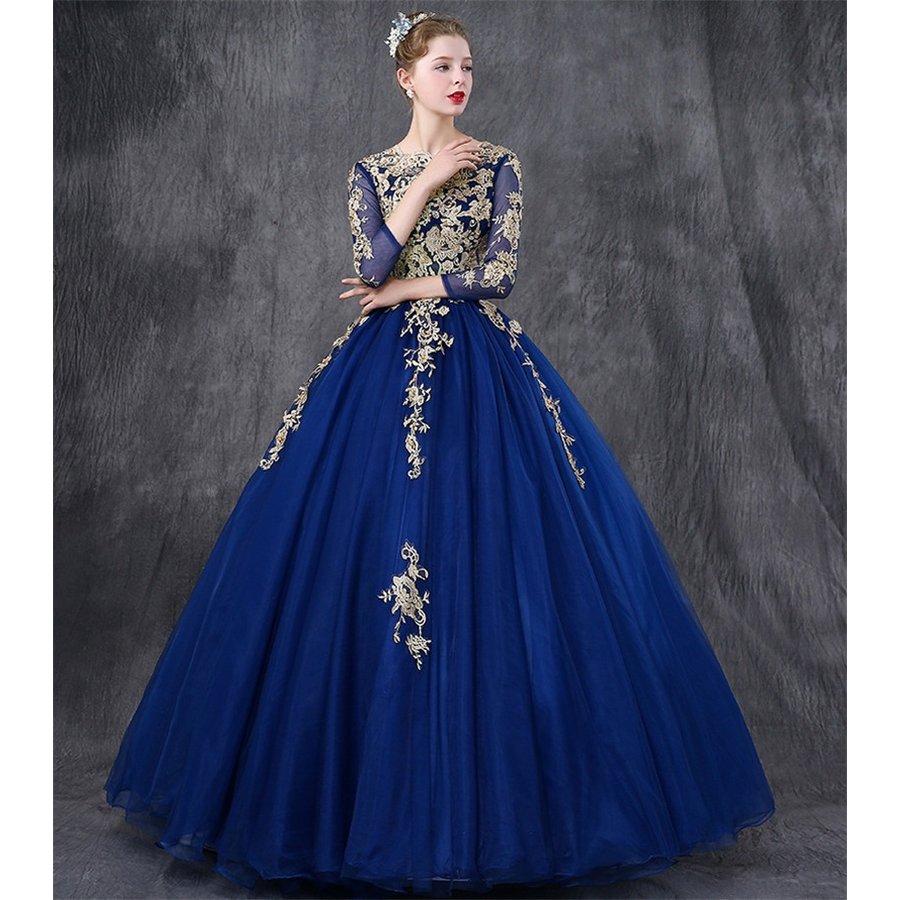 パーティードレス ウェディングドレス 奏会用ロングドレス 人気カラードレス 二次会 花嫁 結婚式 舞台 紺色