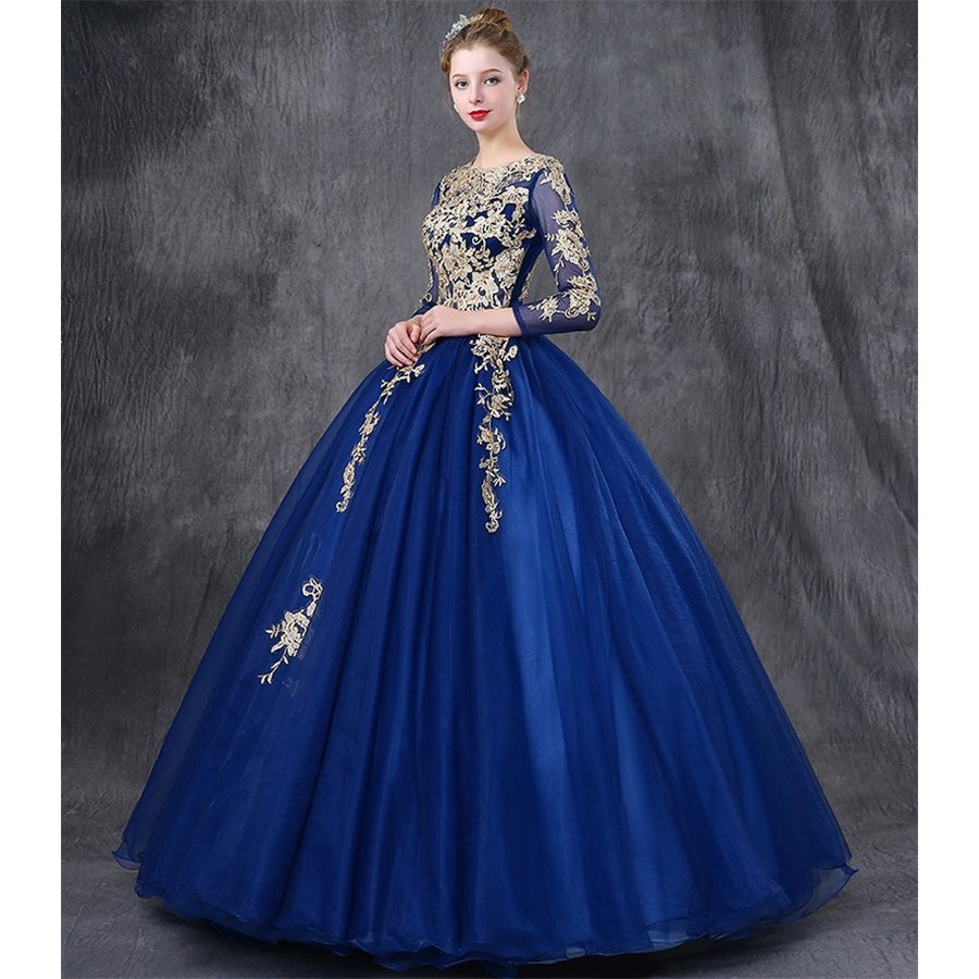 パーティードレス ウェディングドレス 奏会用ロングドレス 人気カラードレス 二次会 花嫁 結婚式 舞台 紺色