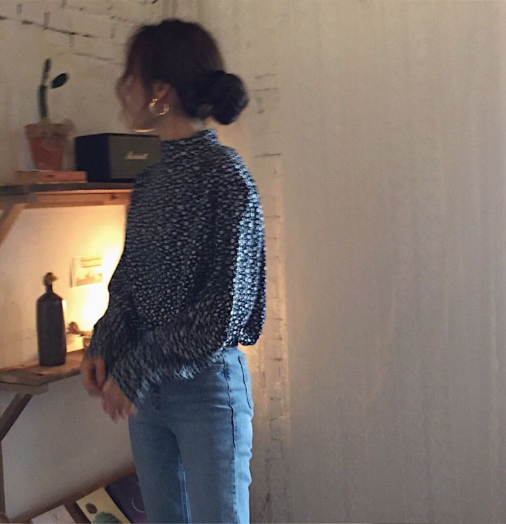 バックボタン 長袖 シャツ レディース 春 秋 トップス シャツブラウス 総柄 柄シャツ カジュアル 長袖シャツ きれいめ 小花柄 ハイネック お洒落 可愛い ブラック 黒 韓国ファッション