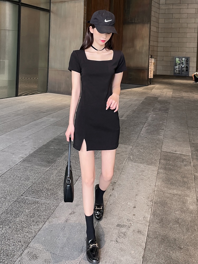 ワンピース ドレス レディース ショート スリット 半袖 スクエアネック スリム かわいい 大人可愛い きれいめ シンプル カジュアル 大人 上品 おしゃれ 無地 夏 デート お出かけ ブラック ワンピース ドレス レディース ショート スリット 半袖 スクエアネック スリム かわいい 大人可愛い きれいめ シンプル カジュアル 大人 上品 おしゃれ 無地 夏 デート お出かけ ブラック