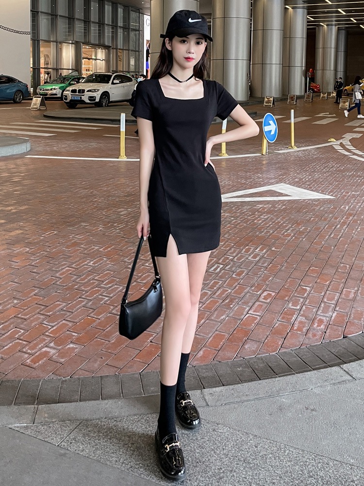 ワンピース ドレス レディース ショート スリット 半袖 スクエアネック スリム かわいい 大人可愛い きれいめ シンプル カジュアル 大人 上品 おしゃれ 無地 夏 デート お出かけ ブラック ワンピース ドレス レディース ショート スリット 半袖 スクエアネック スリム かわいい 大人可愛い きれいめ シンプル カジュアル 大人 上品 おしゃれ 無地 夏 デート お出かけ ブラック