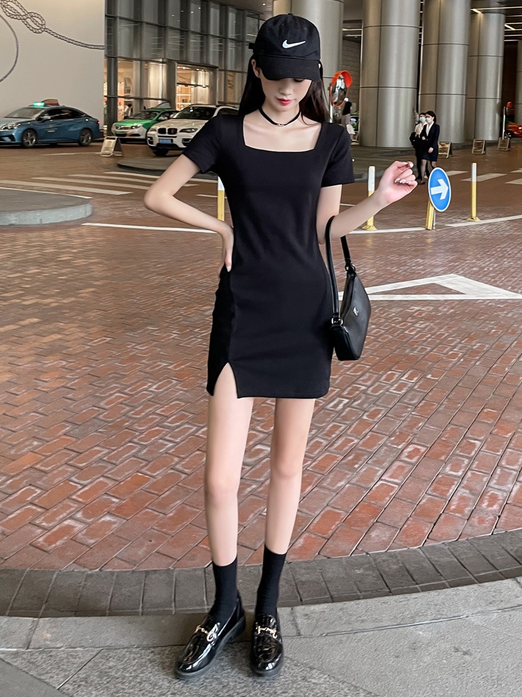 ワンピース ドレス レディース ショート スリット 半袖 スクエアネック スリム かわいい 大人可愛い きれいめ シンプル カジュアル 大人 上品 おしゃれ 無地 夏 デート お出かけ ブラック ワンピース ドレス レディース ショート スリット 半袖 スクエアネック スリム かわいい 大人可愛い きれいめ シンプル カジュアル 大人 上品 おしゃれ 無地 夏 デート お出かけ ブラック