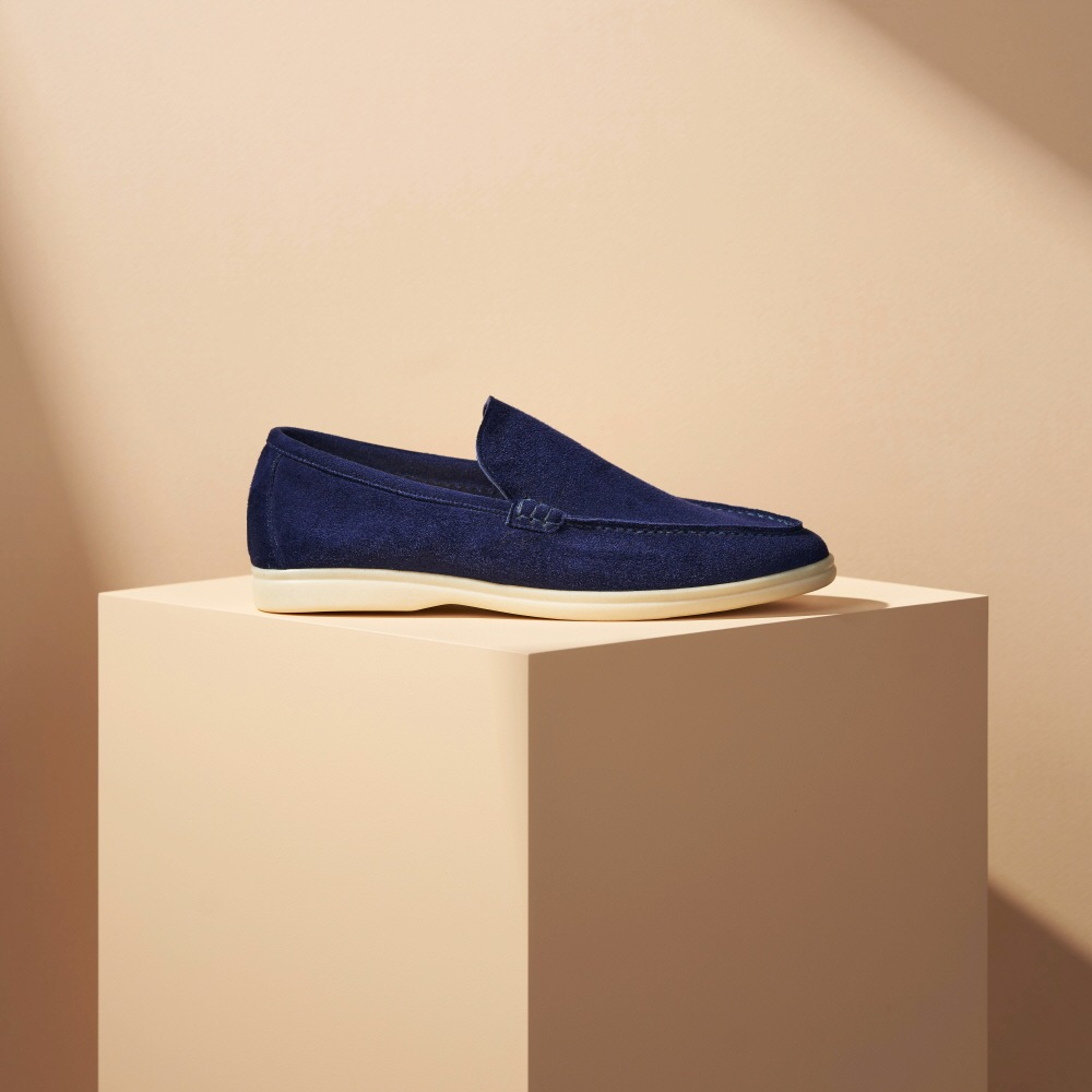 手作りローファー男女共用スエード羊革手作り靴 ネイビー