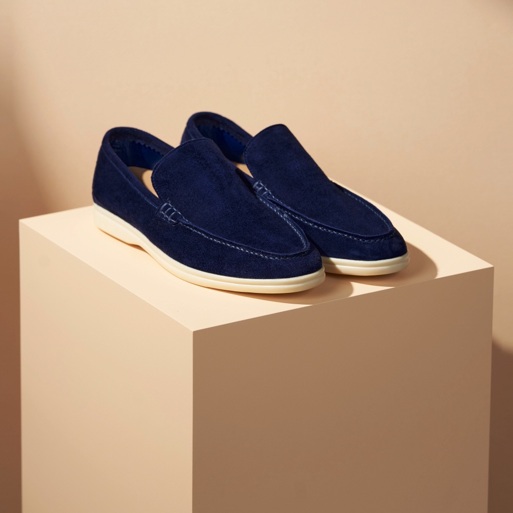 手作りローファー男女共用スエード羊革手作り靴 ネイビー