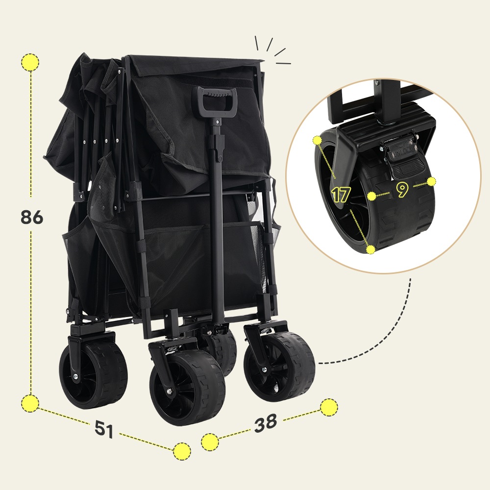 【2点購入で150OFF】【国内即発送】【ベージュ】ダブルシェルフ上下2段 キャリーワゴン アウトドアワゴン 290L 後ろ開け 自立式 折りたたみ コンパクト