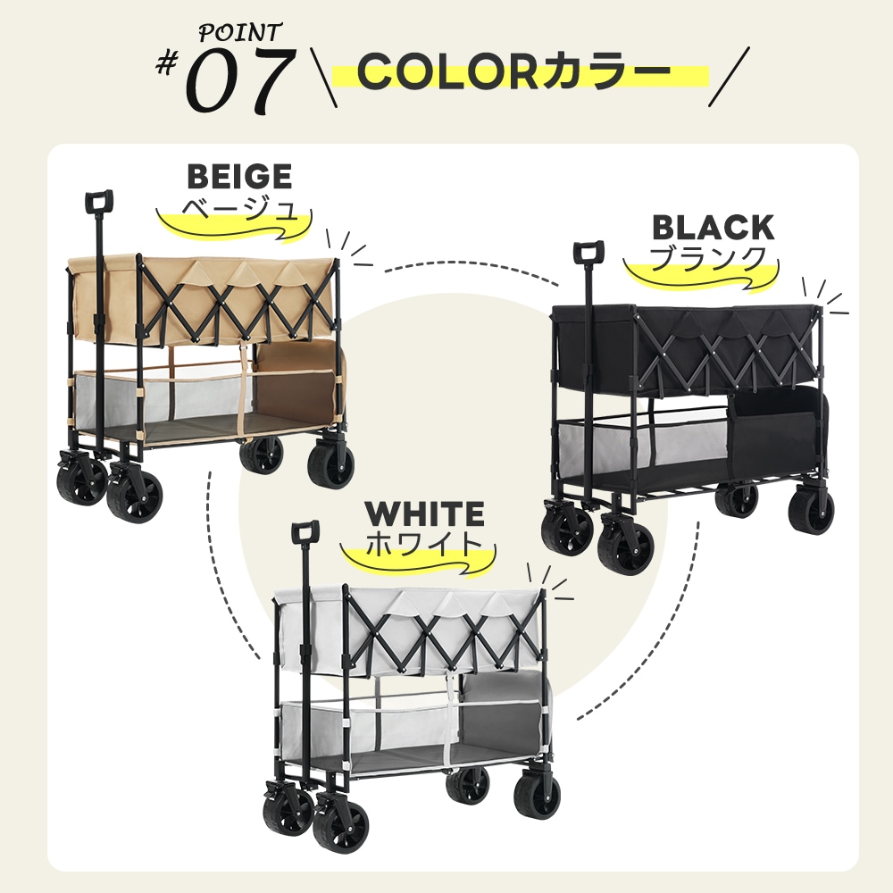 【2点購入で150OFF】【国内即発送】【ベージュ】ダブルシェルフ上下2段 キャリーワゴン アウトドアワゴン 290L 後ろ開け 自立式 折りたたみ コンパクト