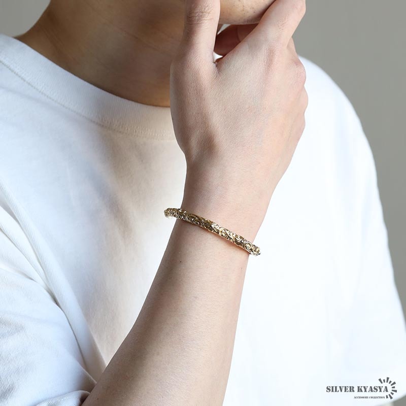 ステンレス ゴールドバングル 唐草 クロス [b807]