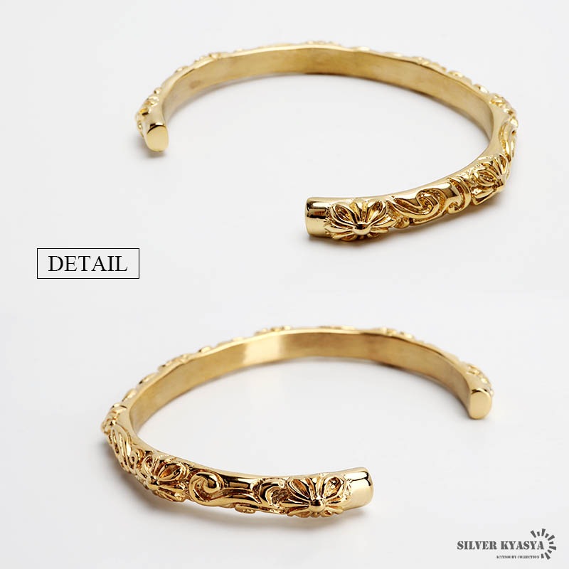 ステンレス ゴールドバングル 唐草 クロス [b807]