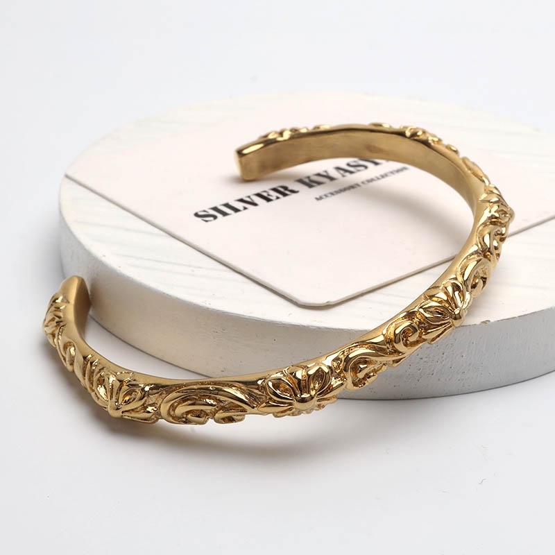 ステンレス ゴールドバングル 唐草 クロス [b807]