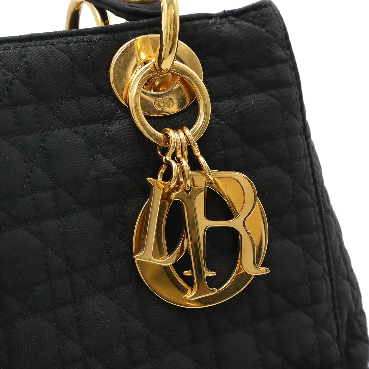 レディディオール カナージュ ハンドバッグ ミニバッグ トートバッグ ナイロン ブラック 黒 ゴールド金具