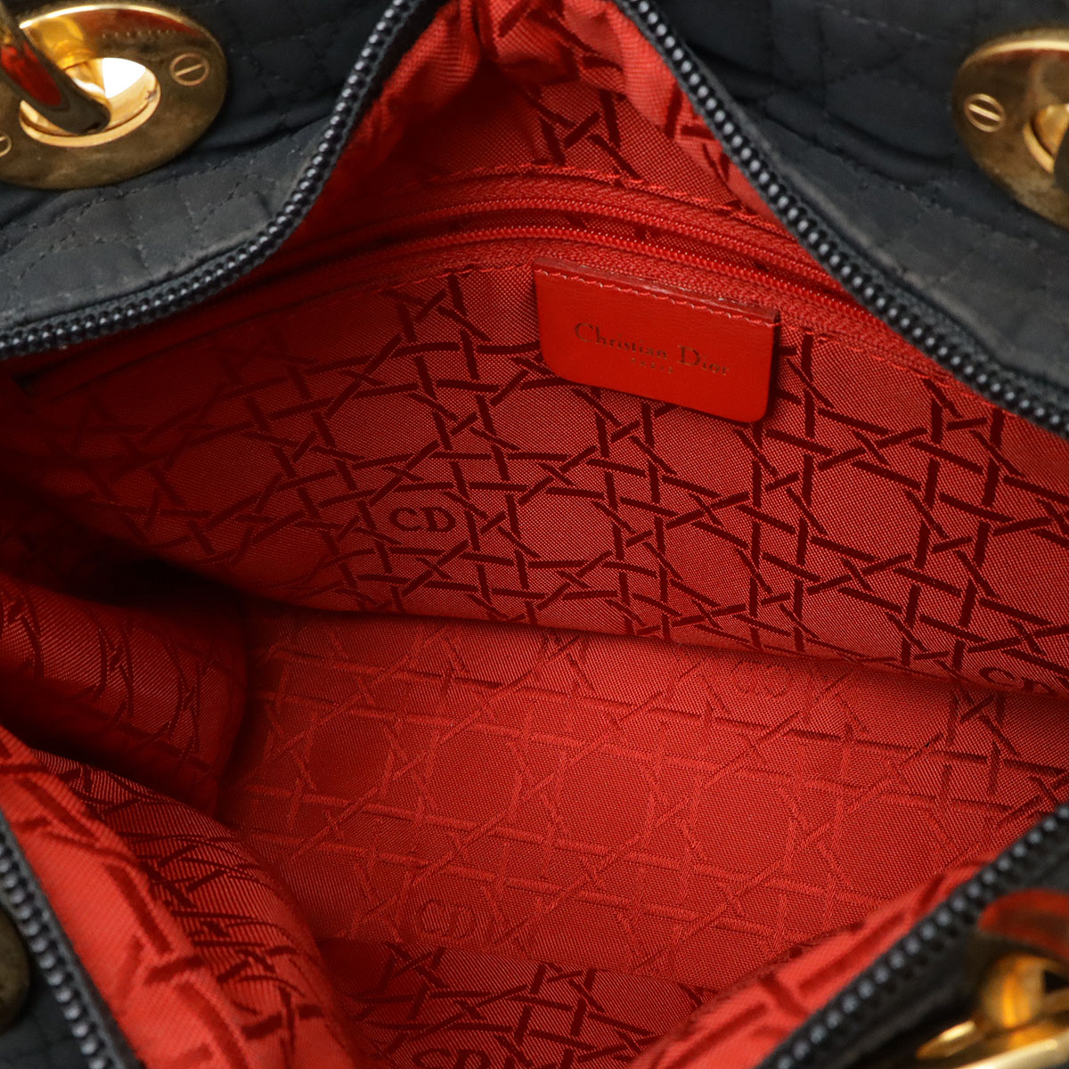 レディディオール カナージュ ハンドバッグ ミニバッグ トートバッグ ナイロン ブラック 黒 ゴールド金具