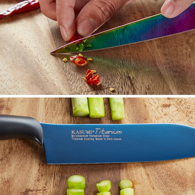 スミカマ 日本製 霞 KASUMI チタニウム 包丁セット 三徳包丁 ペティナイフ シャープナー 3点セット 三徳18cm ペティ12cm 砥石 青い包丁 関の刃物 職人仕上げ 刃物のまち 岐阜県関市